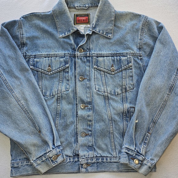 Wrangler Jackets & Blazers - Vintage Wrangler HERO Denim Trucker Jacket M Blue Y2K Distressed 90s Streetwear